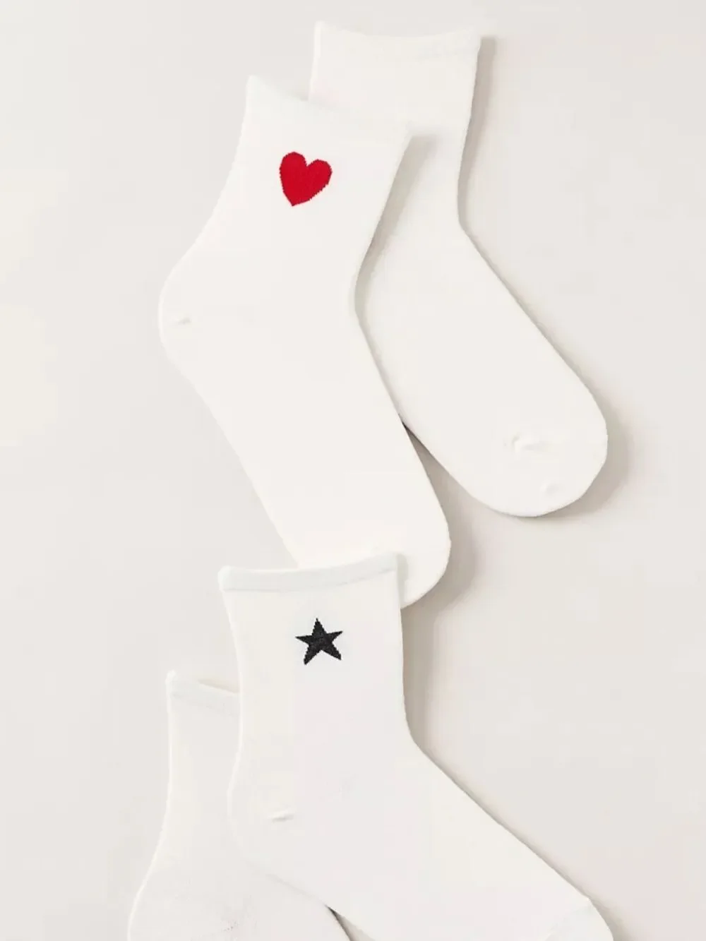 Anthropologie Ivory Red Heart Black Star Knit Icon Cotton Blend Trouser Socks